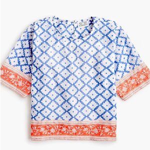 SZ Blockprints™ x J.Crew blue & white block printed crop top, size S